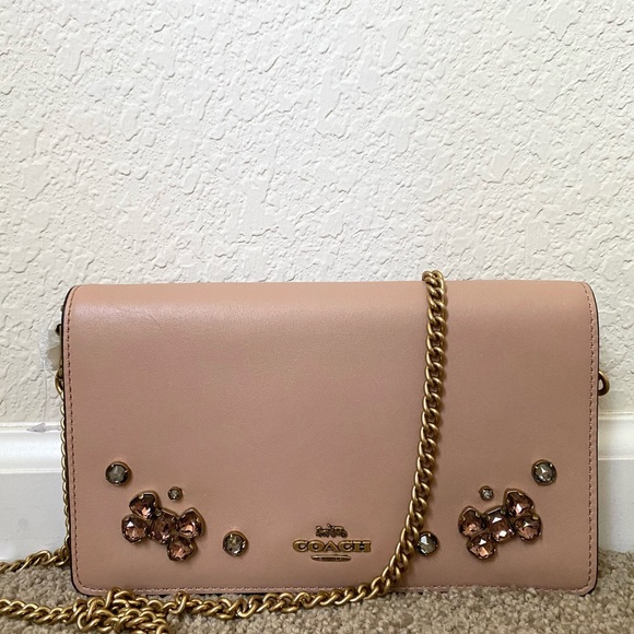 callie foldover chain clutch with floral applique